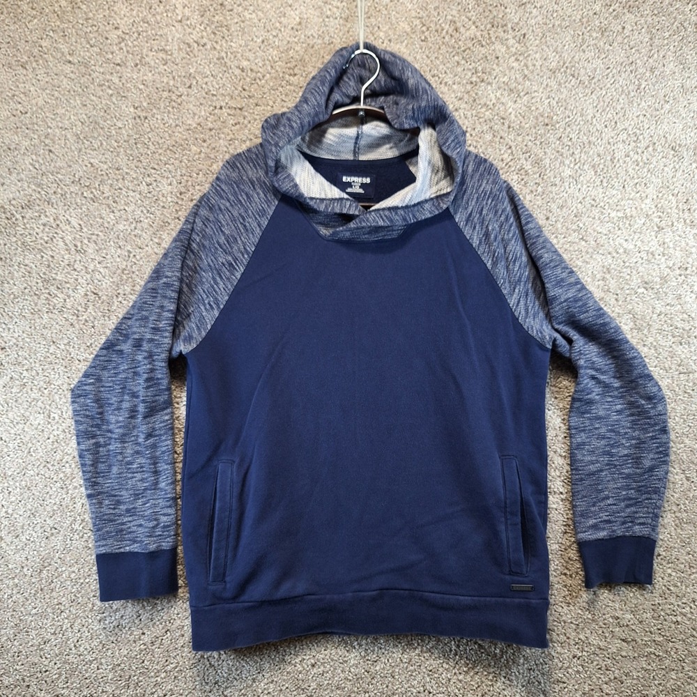 Express Hoodie Mens Large Blue Fleece Raglan Pullover Long Sleeve Casual Hooded